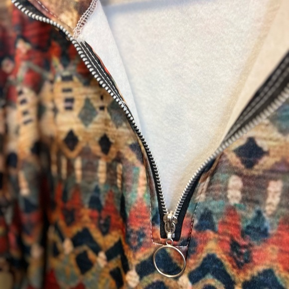 Geometric Patterned Zip-Up Sweater - Picture 4 of 10